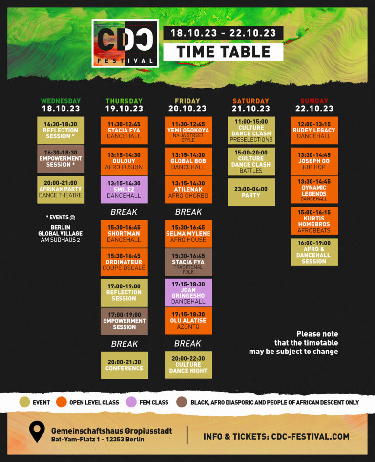 Timetable CDC Festival 2023